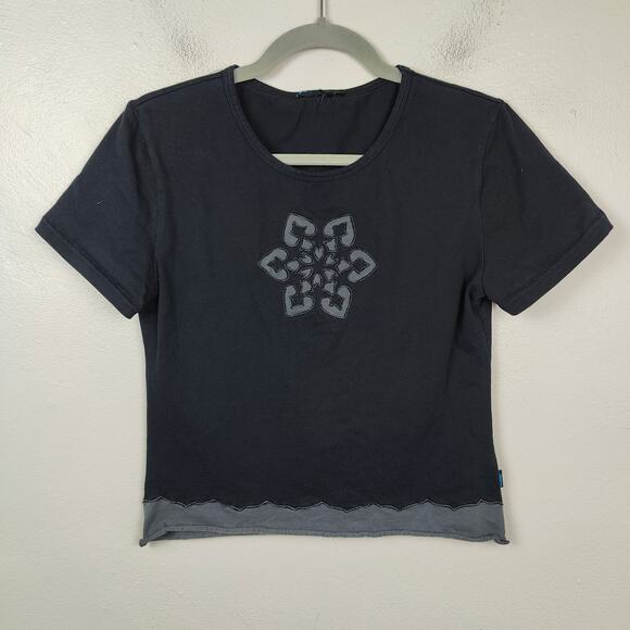 Vintage Y2K Kuhl Snowflake Top Womens‎ Small Black Cropped Layered Hem Vtg - Picture 1 of 7
